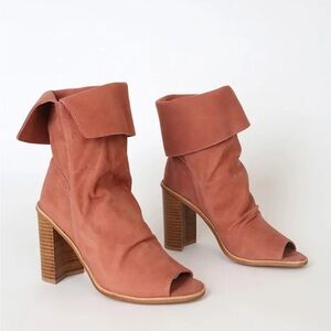 42 Gold Peep-Toe Suede Ankle Boots